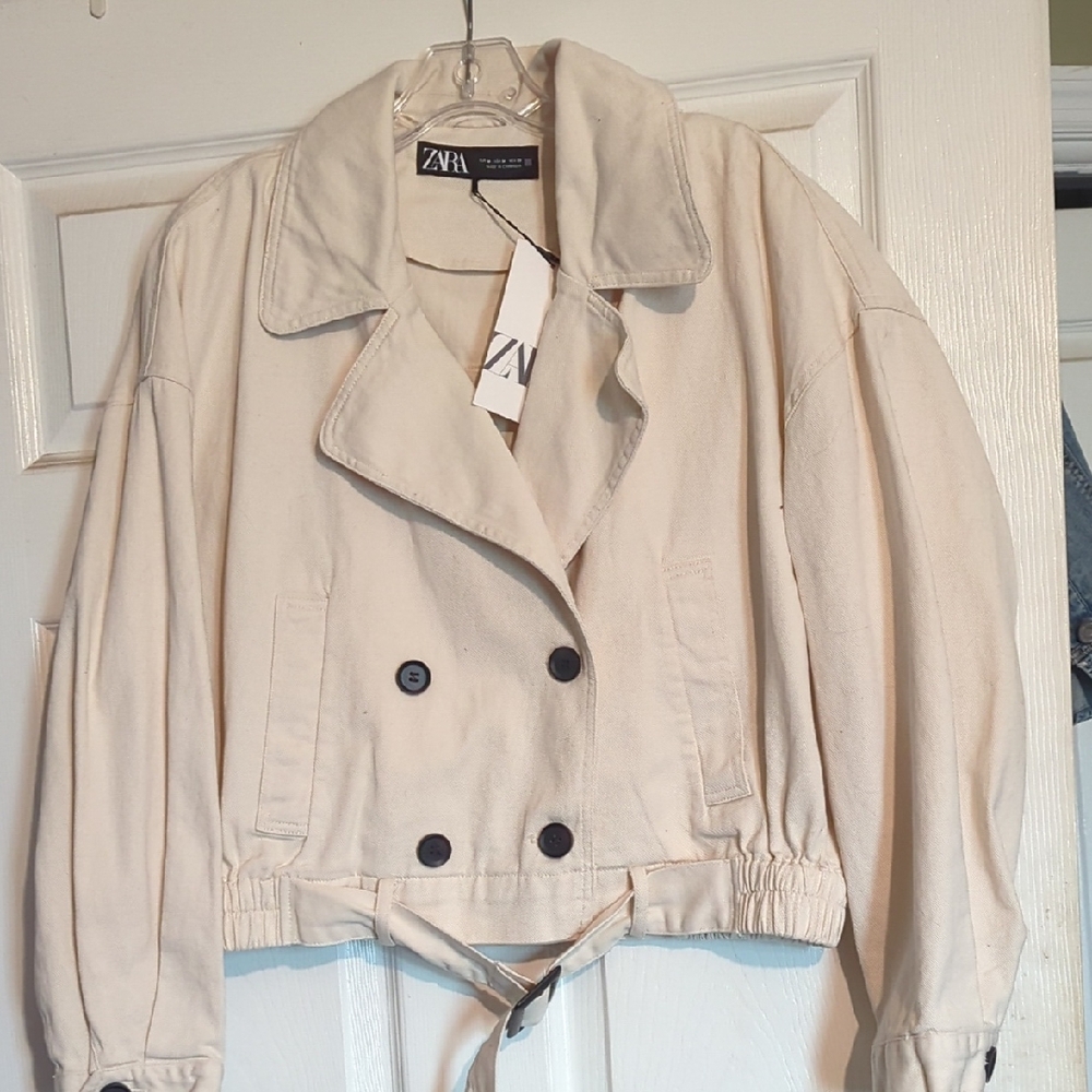 Zara Women's Cream Double-Breasted Jacket Sz M